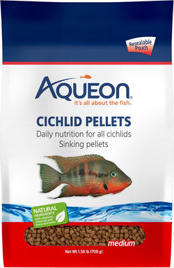 Aqueon Cichlid Medium Slow Sinking Fish Food Pellets, 3mm, 25 Ounce, Shrimp and Squid Meal