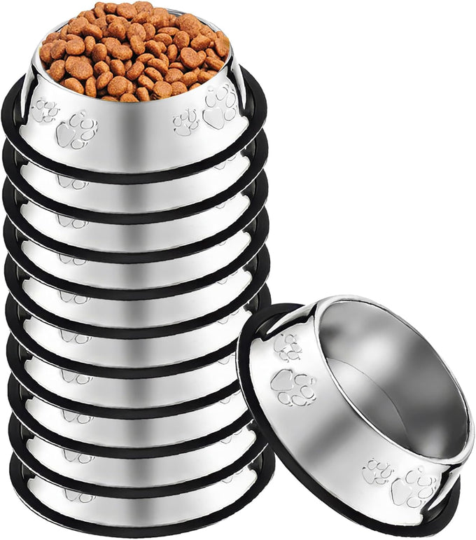 stainless steel dog bowl set with rubber base non-slip pet dishes for small medium animals 7 oz capacity