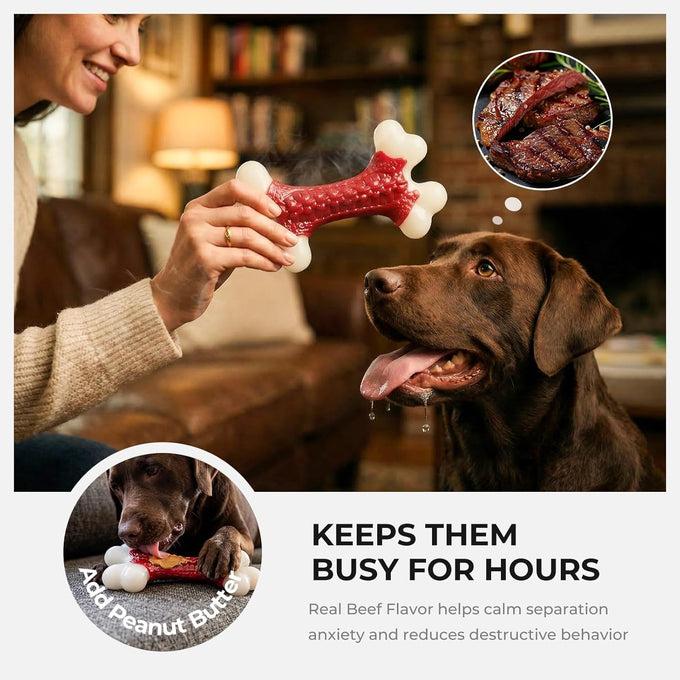 kseroo indestructible beef flavored hard nylon bone chew toys for aggressive chewers, red, 8 inch