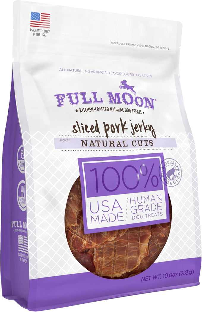 Full Moon Natural Cut Pork Jerky 10 oz Healthy All Natural Dog Treats Human Grade Grain Free Made in USA