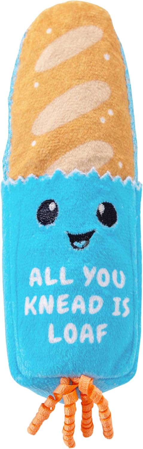 Catstages Loaf Kicker Toy with Catnip and Dental Mesh - Bread Shape, Plush, and Ribbon Cat Toy for Kicking and Teeth Cleaning, Tan