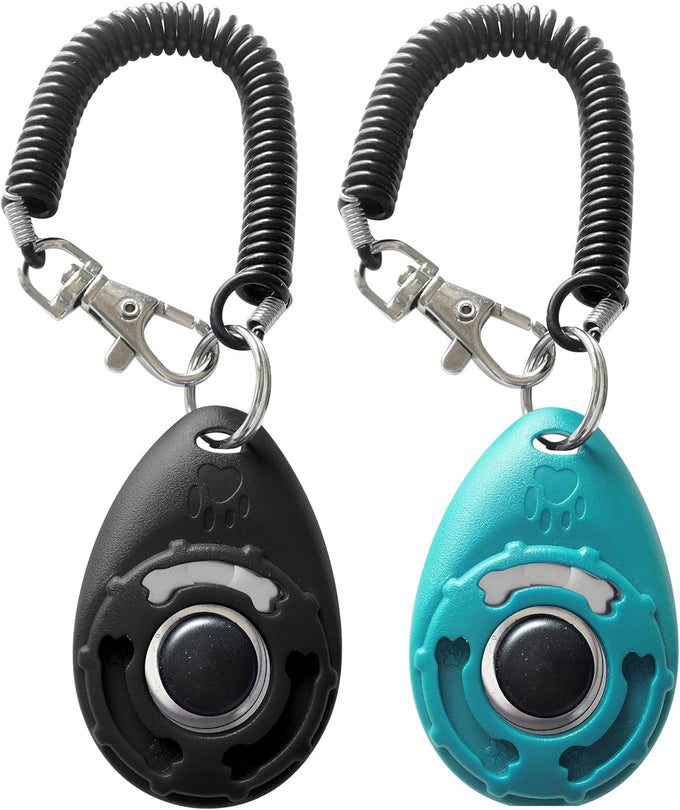 black-blue dog training clicker with adjustable wrist and keyring for pet training tools