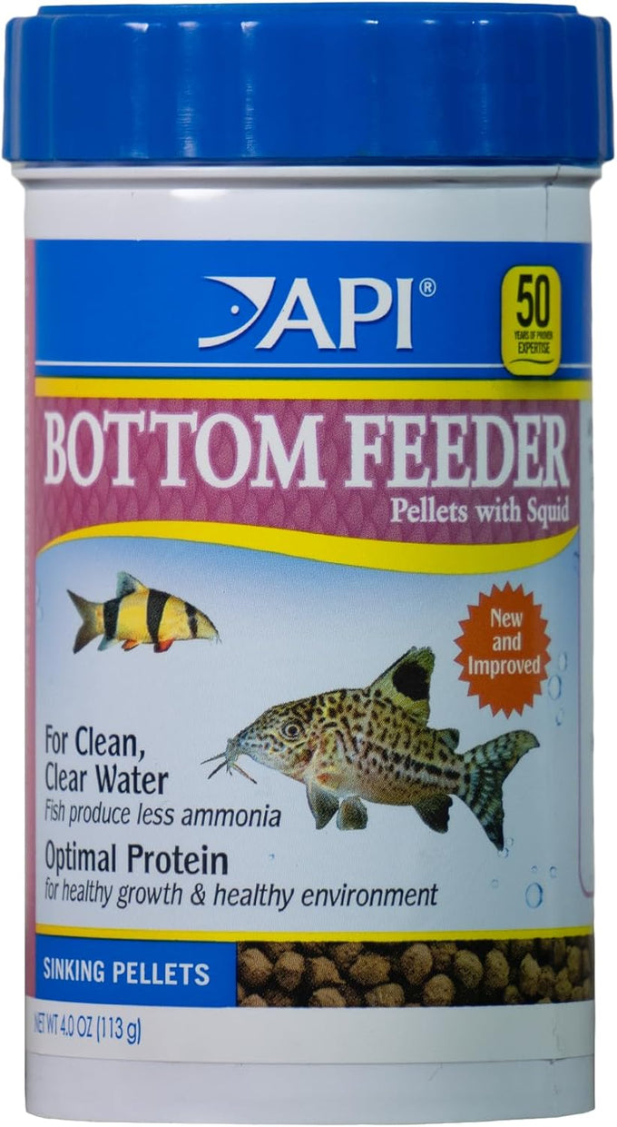API Bottom Feeder Pellets with Squid Fish Food 4.0-Ounce Container for Optimal Nutrition