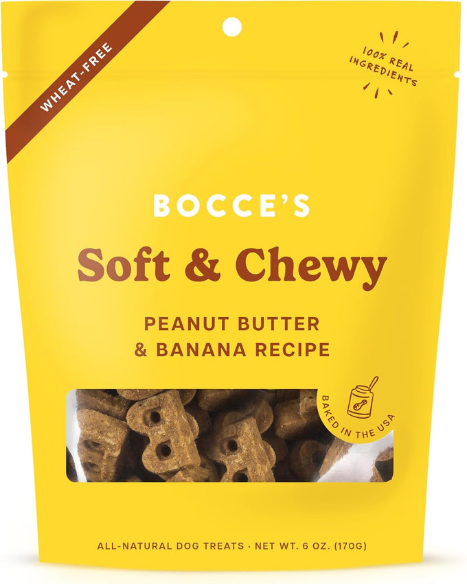 Wheat-free peanut butter and banana dog treats baked in USA with 9 natural ingredients