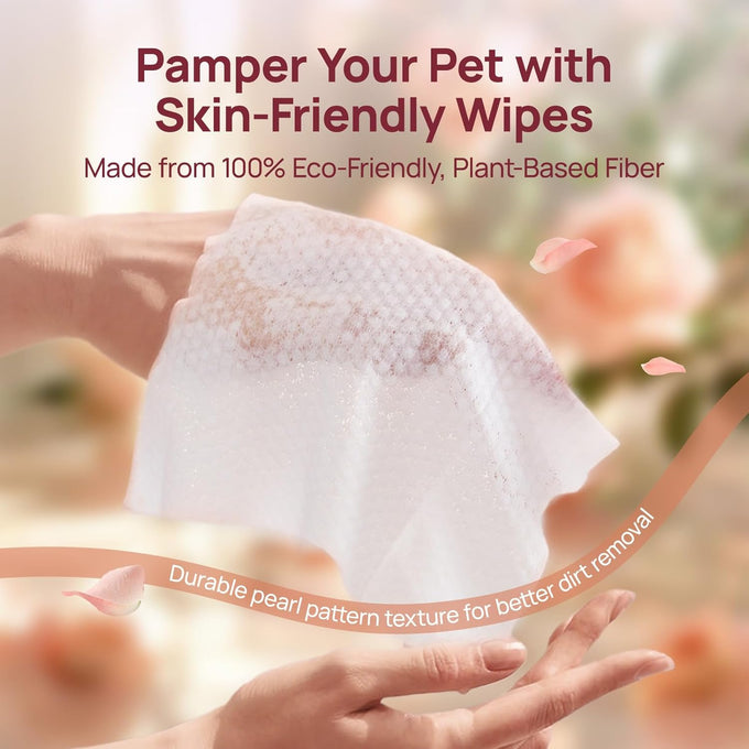 HICC Pet Wipes for Dogs and Cats, Vet-Recommended, Fermented Coconut Oil, 100pcs, Rose