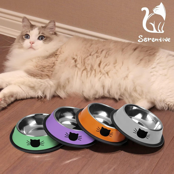 Serentive stainless steel 2-pc non-slip cat food bowls with 7 oz capacity