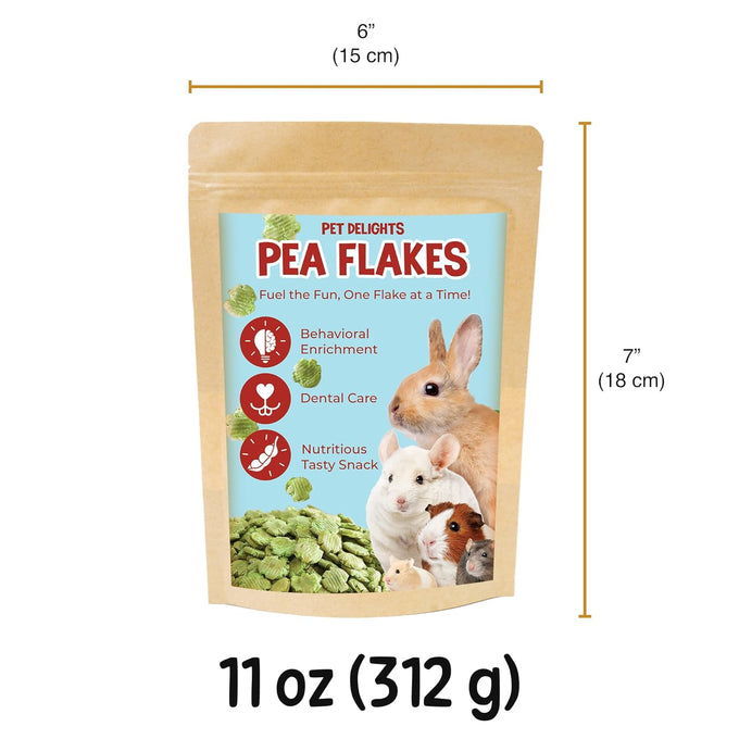 Vila Green Pea Flakes, 9-oz resealable pack for rabbits, guinea pigs, and small pets, high-protein plant-based snacks.