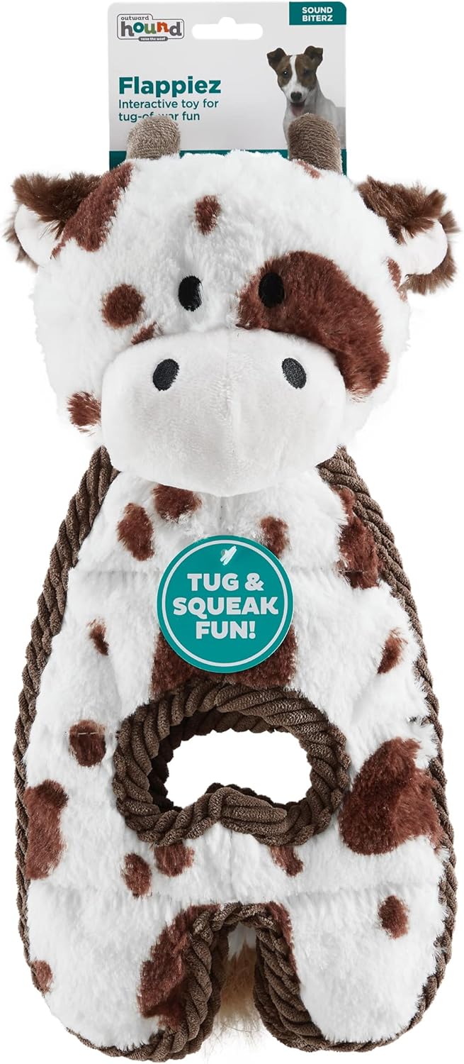 outward hound charming pet cuddle tugs cow plush squeaky dog toy 26 inches durable