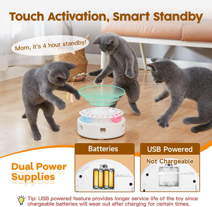 potaroma cat toys 3in1 automatic interactive kitten toy bright white