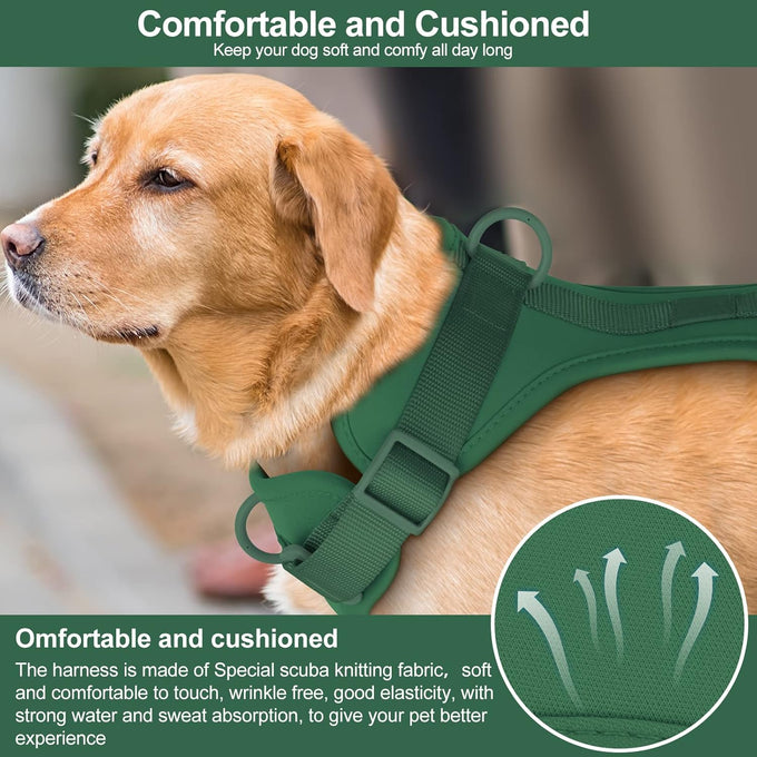 Wisedog No Pull Lightweight Adjustable Pet Vest Harness for Small Medium Large Dogs, Soft Cushion, Pine Green, Size S