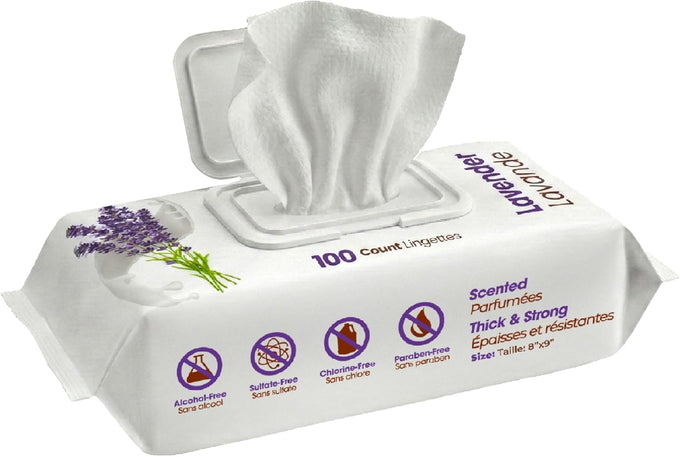 Large 8x9 Pet Wipes - Gentle Lavender Vitamin E Formula for Puppies and Cats - 100 Count