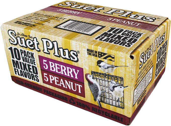 st albans bay suet plus 10 pack variety high energy wild bird suet cakes 11 oz easy-open