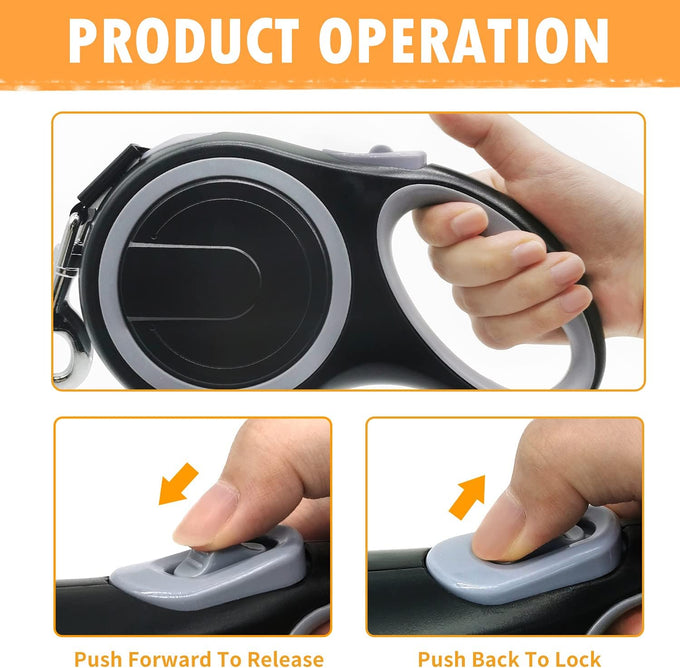 26Ft Retractable Dog Leash, Heavy Duty, Anti-Slip Rubberized Handle, One-Handed Brake, Strong Nylon Tape, Tangle Free for Dogs up to 110 lbs, Large Size