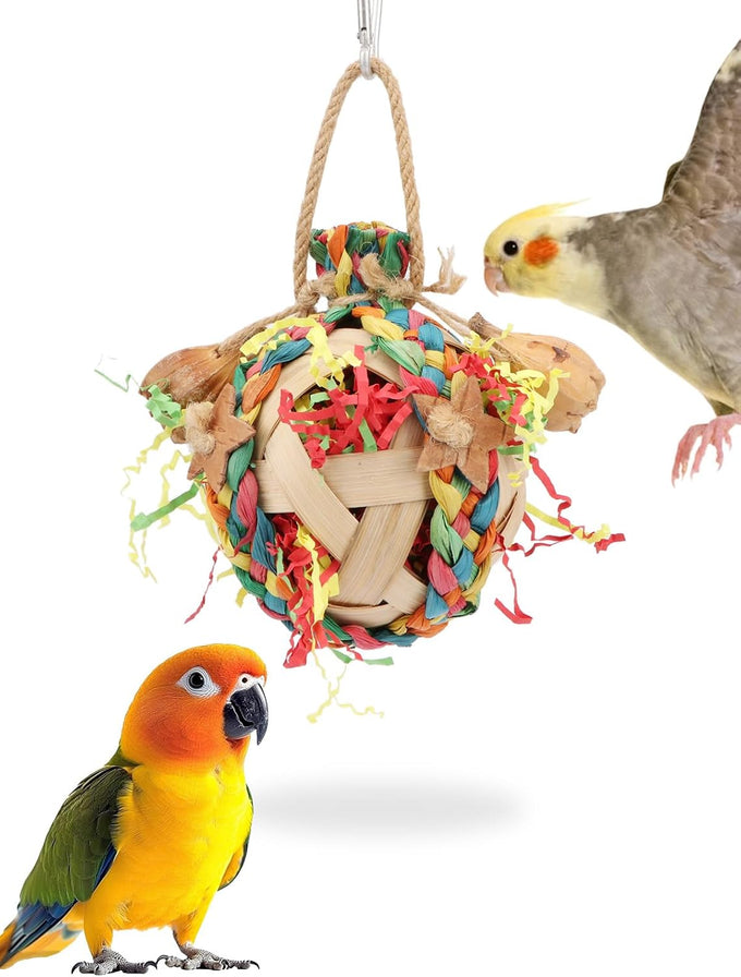Wontee colorful crinkly shredding toys for medium-sized birds like cockatiels, conures, and parakeets, 1 pack, natural dried fruits chew