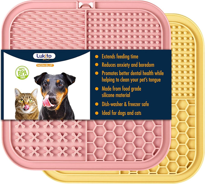 LUKITO 2-pack lick mats for dogs & cats with suction cups and textured surfaces, perfect for anxiety relief and slow feeding