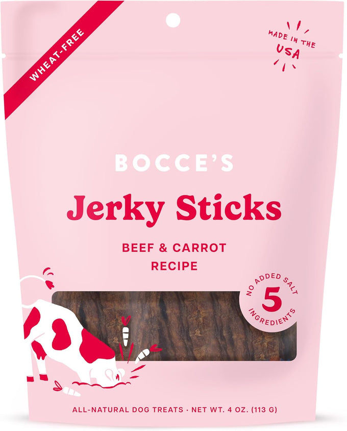 Bocce's Bakery low-sodium, high-protein, wheat-free chicken & pumpkin jerky dog treats, 4 oz, made in USA