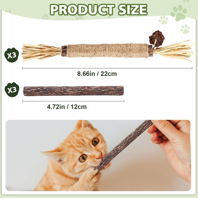 Wouseodo Natural Silvervine Sticks Cat Toy 6 Pack, Dental Care Teeth Cleaning,Matatabi Cat Nip Treat for Indoor Cats& Kittens