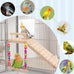 Wooden Bird Perch Platform Toy Set with Mirror, Climbing Ladder, and Swing for Parrots and Budgerigars
