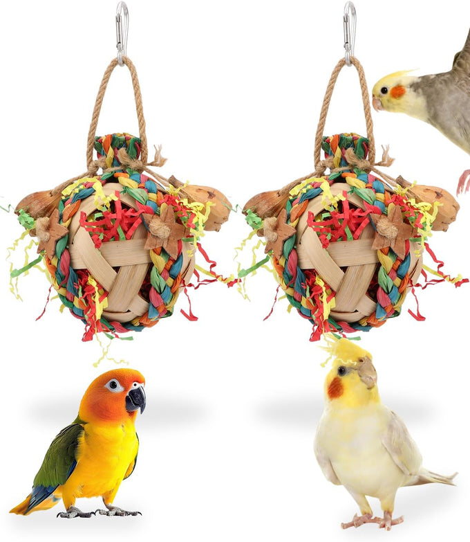 Wontee colorful crinkly shredding toys for medium-sized birds like cockatiels, conures, and parakeets, 1 pack, natural dried fruits chew