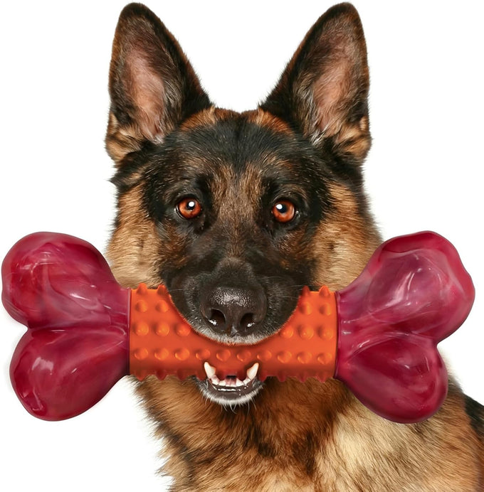 Red, Beef Flavored, Long Lasting Dog Bones for Large Dogs with Nylon Core and Rubber Sleeve, Suitable for Medium & Large Breed