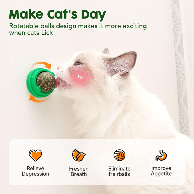 Potaroma catnip toys balls 4 Pcs green, edible kitten silvervine, healthy kitty teeth cleaning dental chew toys