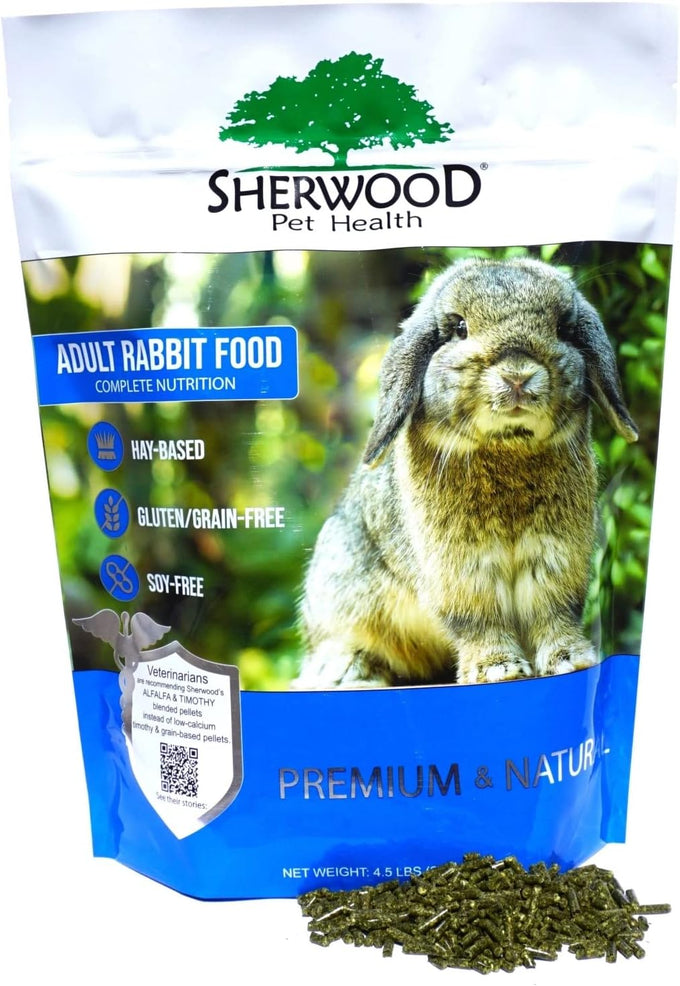 Sherwood adult rabbit food, 4.5 lbs, alfalfa timothy hay-based blend, grain and soy-free for digestive health