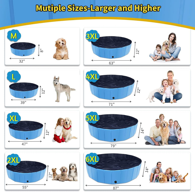 cacps foldable dog pool, 32" x 8" hard plastic non-slip kiddie pool for outdoor backyard use