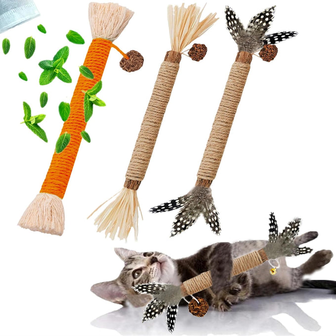 100% Organic Silvervine Wood Catnip Stick 3Pack for Cleaning Teeth and Relief