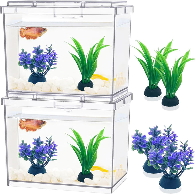 MoonOrange 0.2 Gallon Mini Betta Fish Tank Kit with LED Light Base, Stackable Cube Tank for Small Fish and Pets