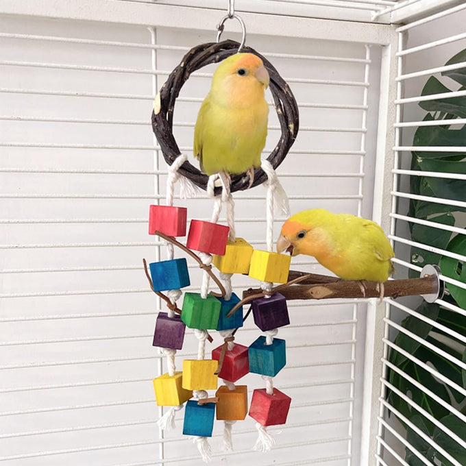 Bird Toys for Conures Parakeet birds cage accessories bird shredding foraging toys with natural rattan and apple wood