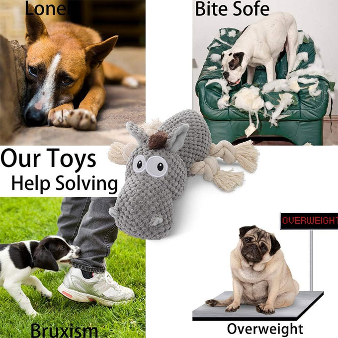 Sedioso Donkey Squeaky Dog Toy, Grey, Lightweight, Natural Cotton, Waterproof, for Small to Large Dogs