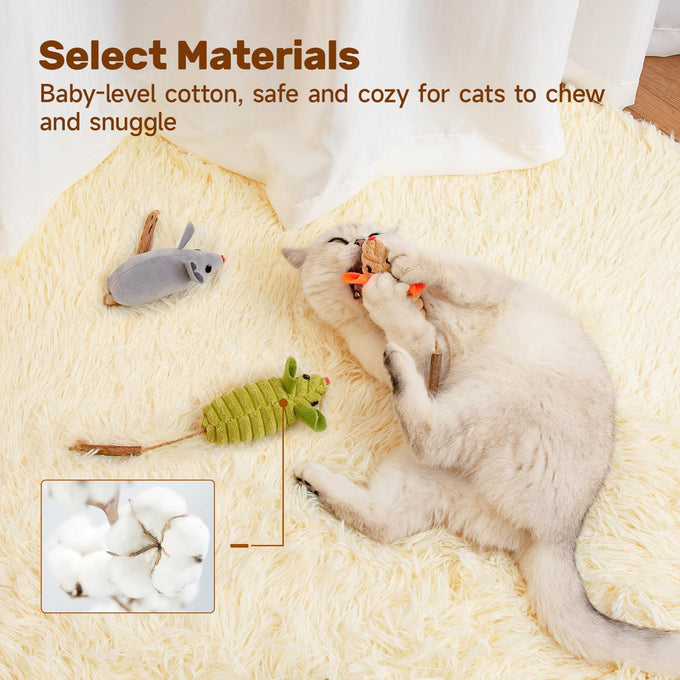Potaroma 3pcs Squeak Mice Interactive Catnip Silvervine Toys for Indoor Kittens, All Breeds & Species