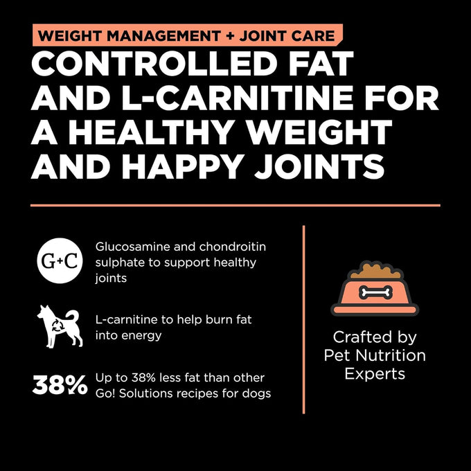 Go! Solutions Weight Management + Joint Care Salmon Grain-Free Dry Dog Food, Premium Kibble for Adults & Seniors with Added Glucosamine & Chondroitin for Healthy Mobility, 12 lb Bag