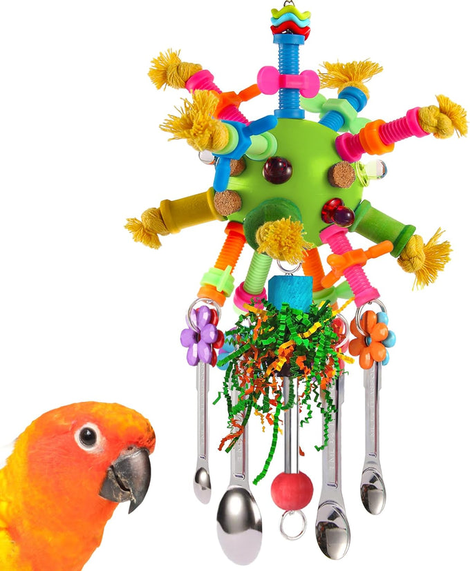 parrot toys stainless steel spoons colorful acrylic stick chew toys for amazons conures cockatiels lovebirds