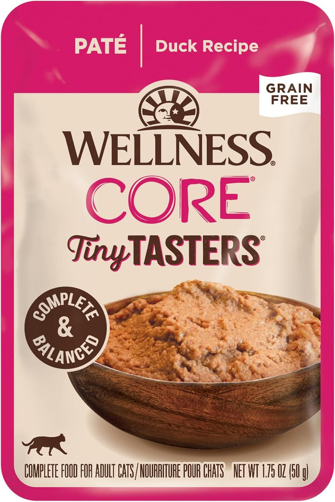 wellness-core-tiny-tasters-pate-adult-wet-cat-food-natural-protein-rich-grain-free-duck-recipe-pack-of-12-pouches