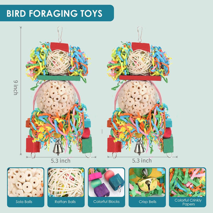 BBjinronjy Bird Toys, 2PCS Hanging Natural Soft Sola Ball Beak Chew Shred Forage Toys for Parrots, Cockatiel, Conure, Love Birds, Parakeets, Budgie, Small Birds