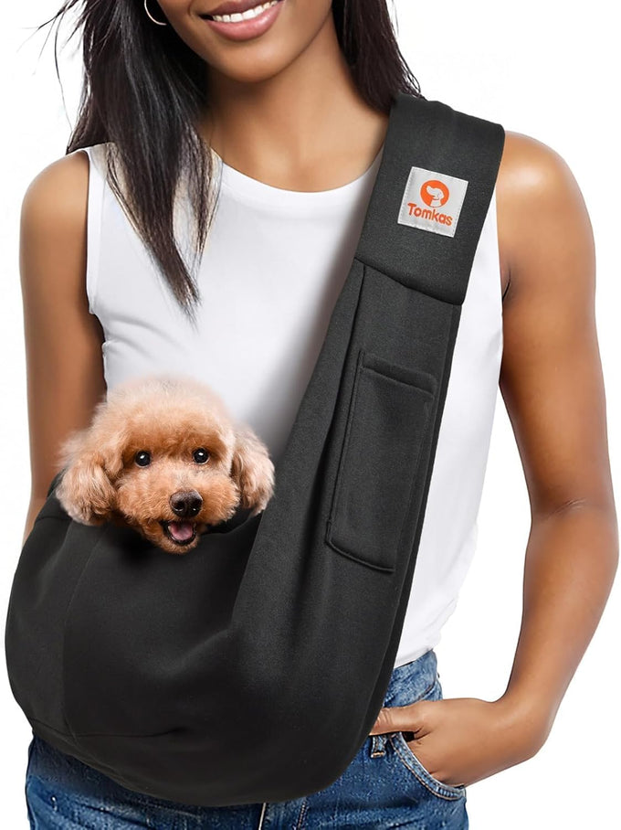 Classic Tomkas Small Dog Sling Carrier for 3-10 lbs Pets - Black - Classic Pocket Strap Wrap