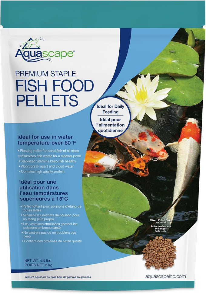 Aquascape premium staple pond and koi fish food for all sizes, 2.2-pound mixed pellet bag