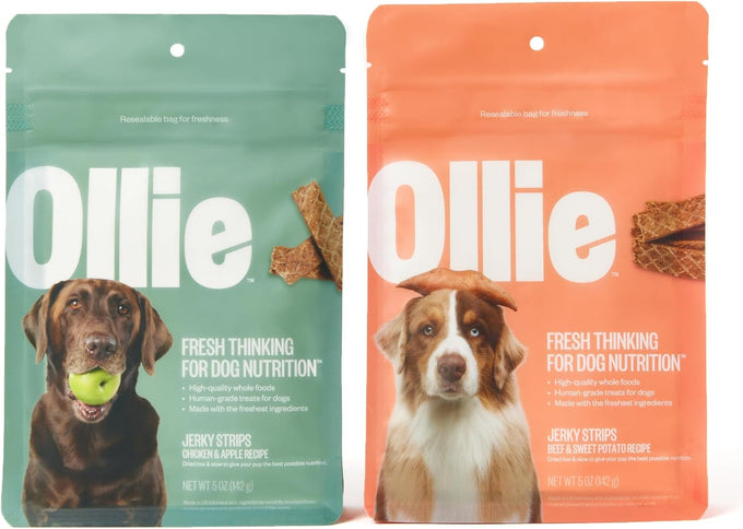 Ollie beef and sweet potato jerky dog treats, 5 oz pack, all natural, human grade, healthy snacks for dogs