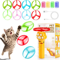 Baborui Yellow Cat Toy Disc Launcher Rechargeable Interactive Fetch Toy for Indoor Cats with 8 Flying Discs