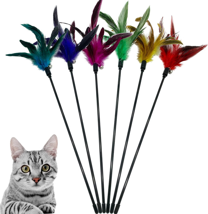 cat wand feather toys set, 6 pieces interactive cat toys for indoor cats, 17.7 in feather stick