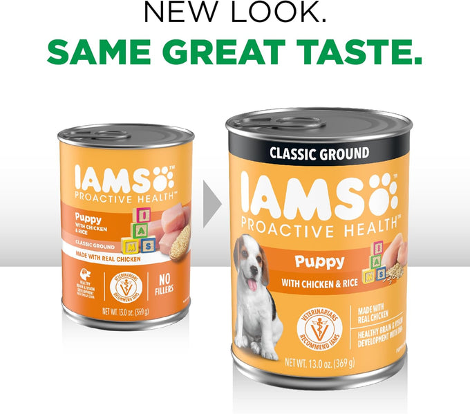 IAMS Proactive Health Puppy Wet Dog Food, Chicken & Rice, 13oz Cans