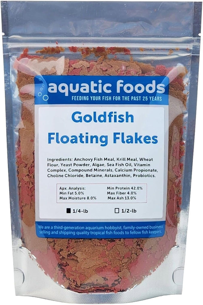Aquatic Foods & Blackworm Co. 1/4-lb Goldfish Flakes with 42% Protein, Color Enhancing Spirulina Formula for Aquarium & Pond Goldfish, Koi, and All Pond Fish in a Foil Pouch Bag