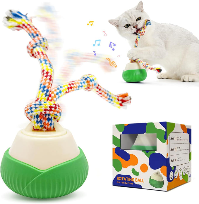 blue rotating interactive cat toy with voice recordable auto rolling pet toy for indoor cats & small dogs