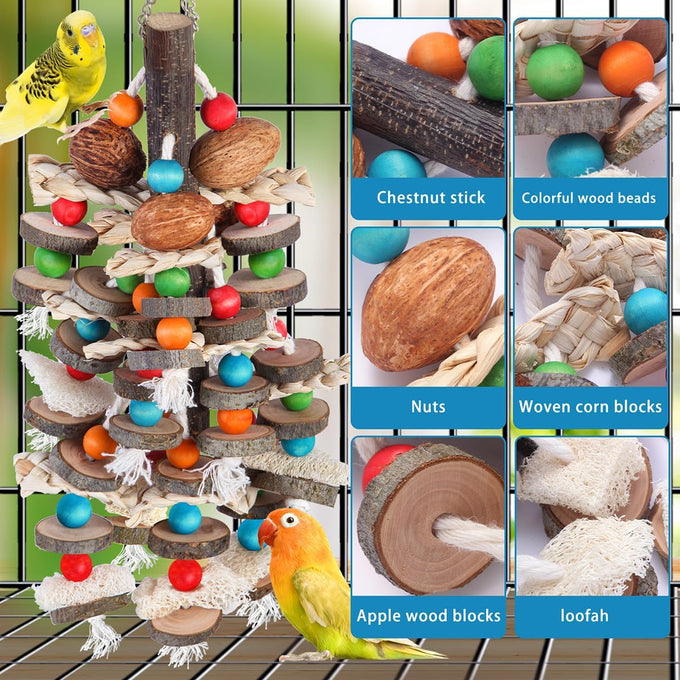bbjinronjy natural bird chewing toys for african grey, macaws, conure, cockatoos, cockatiel and small birds