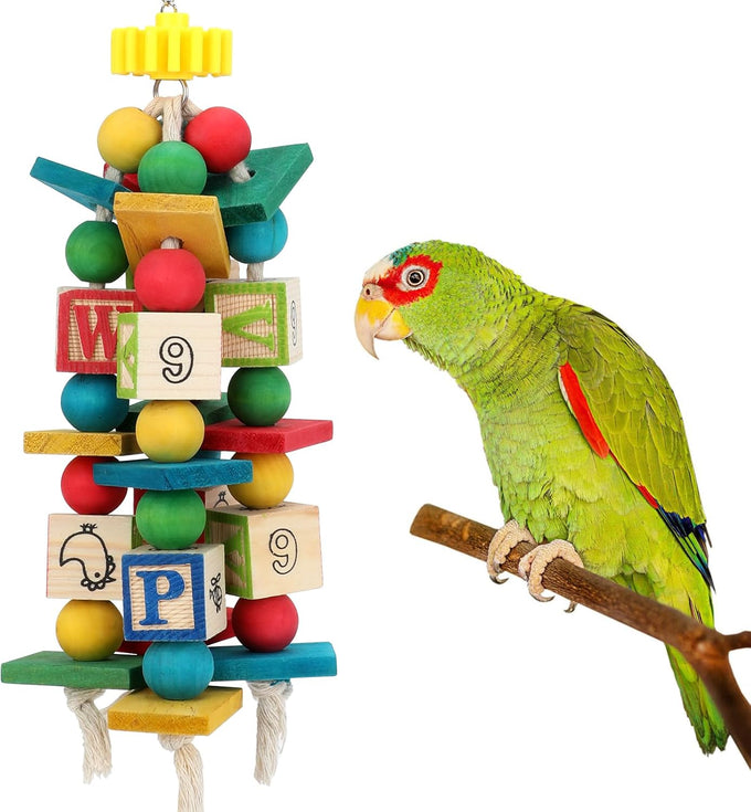 Rypet Parrot Cage Bite Wooden Block Toy for Small Medium African Greys Parrots Birds