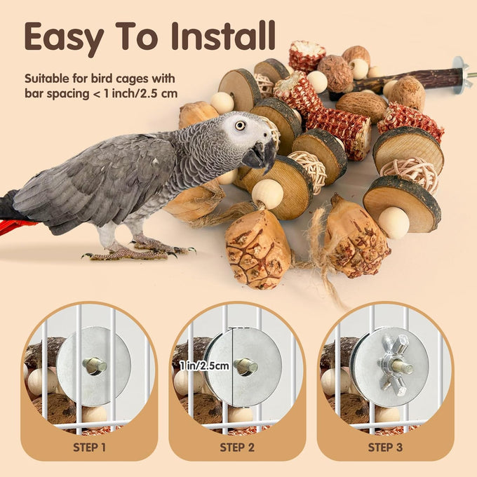 natural apple wood parrot chew toy multi-functional cage hanging foraging toy for small medium birds