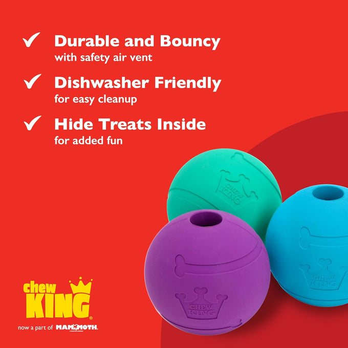 Chew King 3 inch natural rubber fetch balls durable dog toy pack of 3