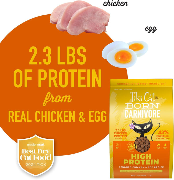 Tiki Cat Born Carnivore High Protein Dry Cat Food, Deboned Chicken & Egg, 2.8 lbs. Bag