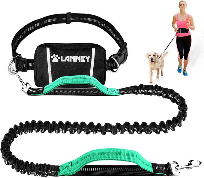 Lanney Hands-Free Dog Leash for Medium Large Dogs with Zipper Dual Handle and Retractable Bungee